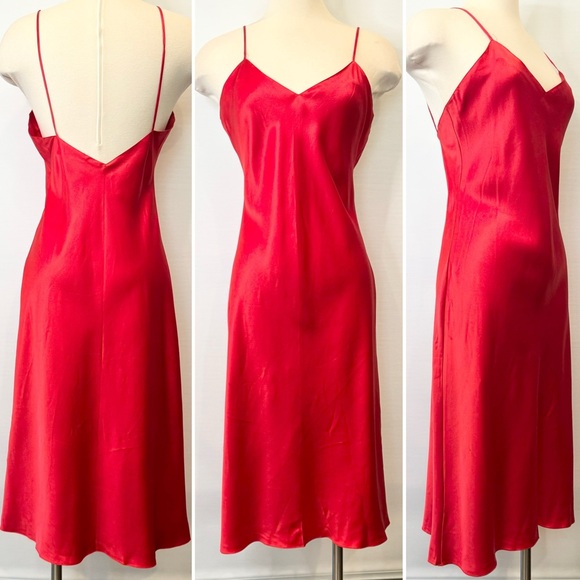 90s Victoria’s Secret Silk Cherry Red Vintage NWT NOS Midi Slip Dress M - Picture 9 of 9